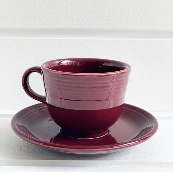 Fiesta Homer Laughlin Cinnabar Tea Cup and Saucer - Picture 1 of 9